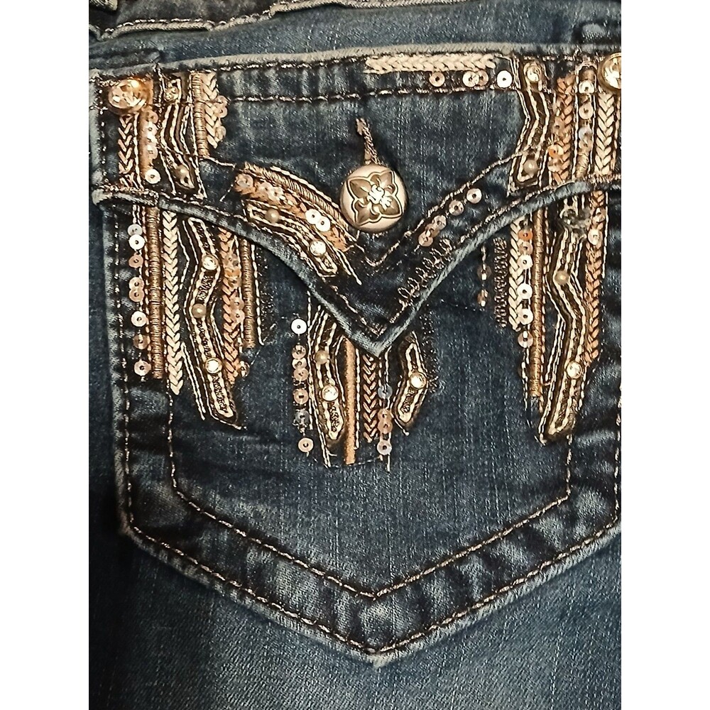 Miss Me 31 Dark Blue Crop Jeans Sequins on back Pockets - Picture 6 of 16